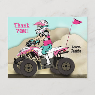 Carte De Remerciements Cavalier rose et noir de la fille ATV