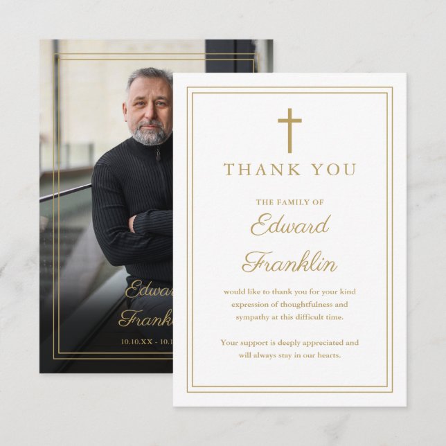 Carte De Remerciements Célébration chrétienne dorée de la vie funéraire P (Devant / Derrière)
