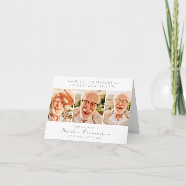 Carte De Remerciements Célébration de sa vie Moderne Simple Trois photos (Devant)