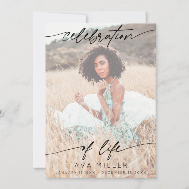 Carte De Remerciements Celebration of Life Script Funeral Photo | White (Devant)