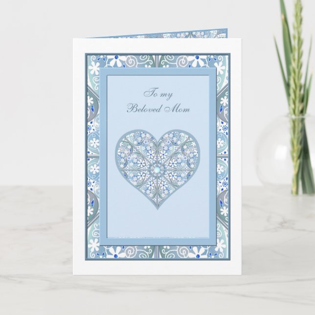 Carte De Remerciements Céramique Lace Lumière Bleu jour de la mère (Devant)
