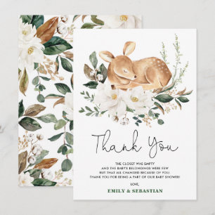 Carte De Remerciements Cerf rêveur Couronne de verdure florale blanche Bé