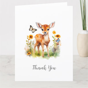 Carte De Remerciements Cerfs et papillons animaux de bois mignons