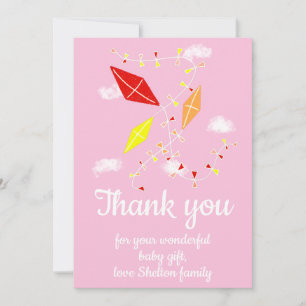 Carte De Remerciements Cerfs-volants en Baby shower bébé rose ciel