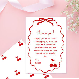 Carte De Remerciements Cerise dessinée à la main sur le dessus Cerisier W