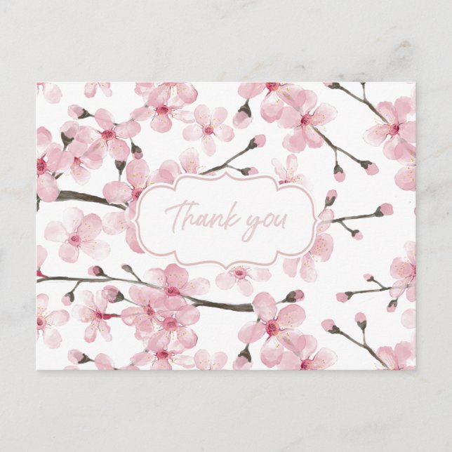 Carte de remerciements cerise en fleurs (Devant)