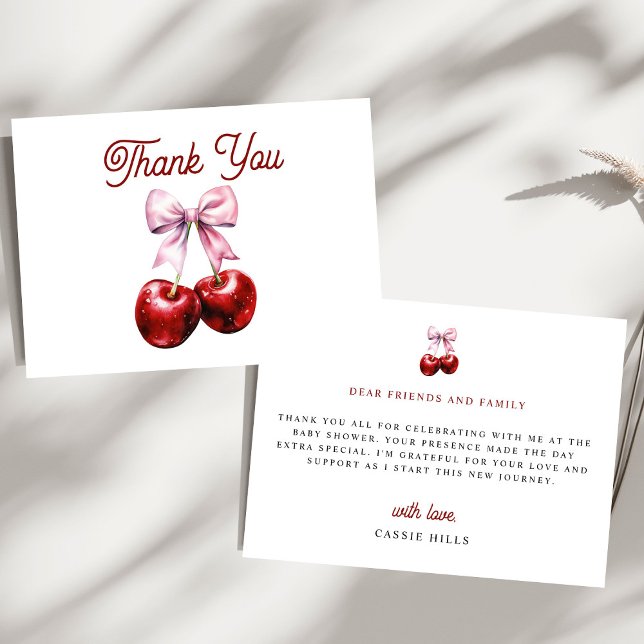 Carte De Remerciements Cerise moderne sur le Baby shower en bois rose sup (Créateur téléchargé)