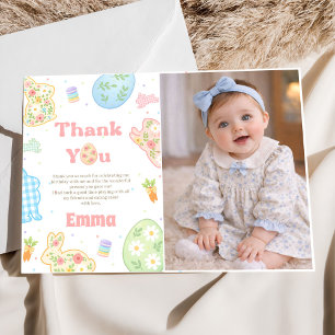 Carte De Remerciements Certains Lapin a un an Photo d'anniversaire pastel
