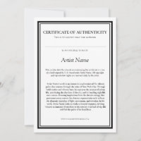 Certificat d'authenticité avec déclaration d'artis