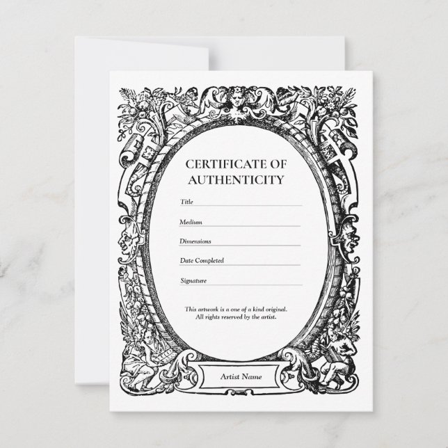 Carte De Remerciements Certificat d'authenticité gothique pour l'art (Devant)