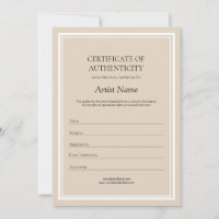 Certificat d'authenticité neutre pour l'art