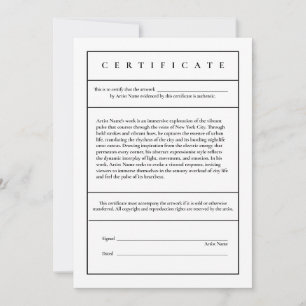 Carte De Remerciements Certificat moderne descriptif d'authenticité