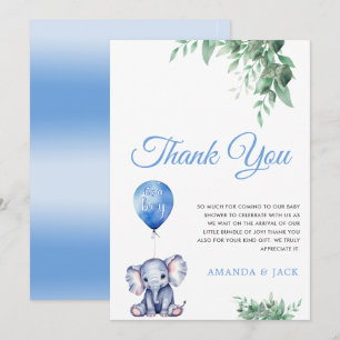 Carte De Remerciements C'est un Baby shower bleu éléphant garçon