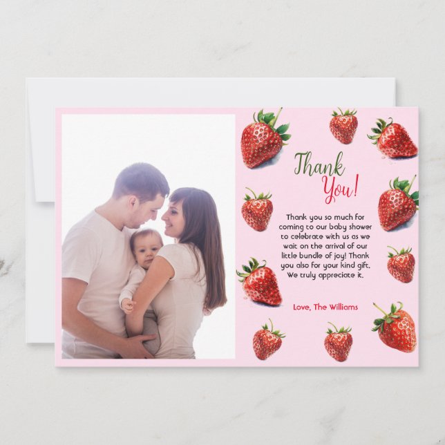 Carte De Remerciements C'est un baby shower de fraise fille (Devant)