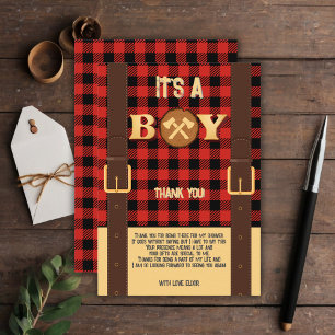 Carte De Remerciements C'est un garçon Rustic Lumberjack Flannel Baby sho
