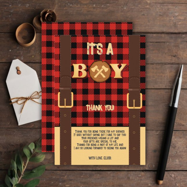 Carte De Remerciements C'est un garçon Rustic Lumberjack Flannel Baby sho (Créateur téléchargé)