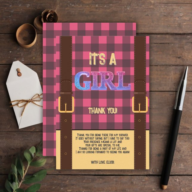 Carte De Remerciements C'est une fille Rustic Lumberjack Flannel Baby sho (Créateur téléchargé)