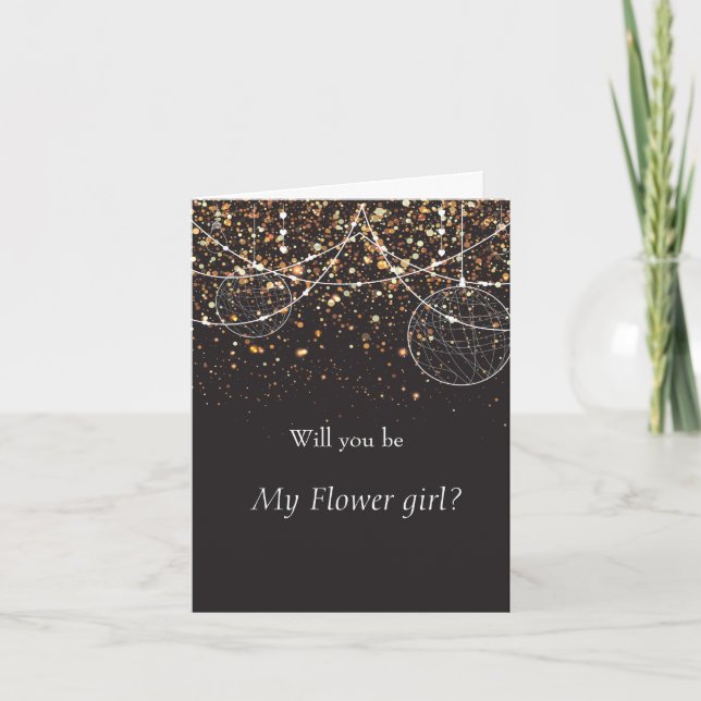 Carte De Remerciements Chaîne de lumières Gold confetti fille fleur (Devant)