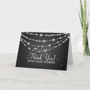 Carte De Remerciements Chaîne scintillante noire de mariage "Merci"