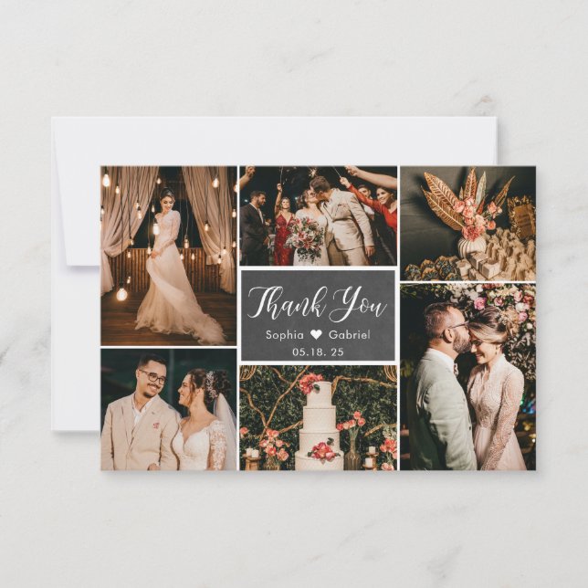 Carte De Remerciements Chalkboard Rustic Multi Photo Mariage (Devant)