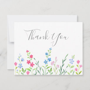 Carte De Remerciements Champ de Fleurs sauvages d'aquarelle mixte