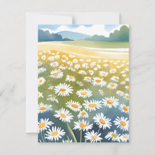 Carte De Remerciements Champ de pâquerettes Peinture florale de prairie