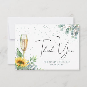Carte De Remerciements Champagne Aquarelle Fête des mariées tournesol