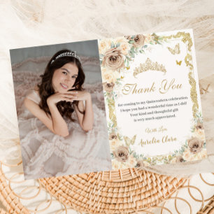 Carte De Remerciements Champagne Crème Florale Douze Ans Quinceañera
