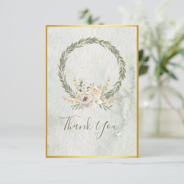 Carte De Remerciements Champagne Ivoire Élégant Floral Script  (Debout devant)