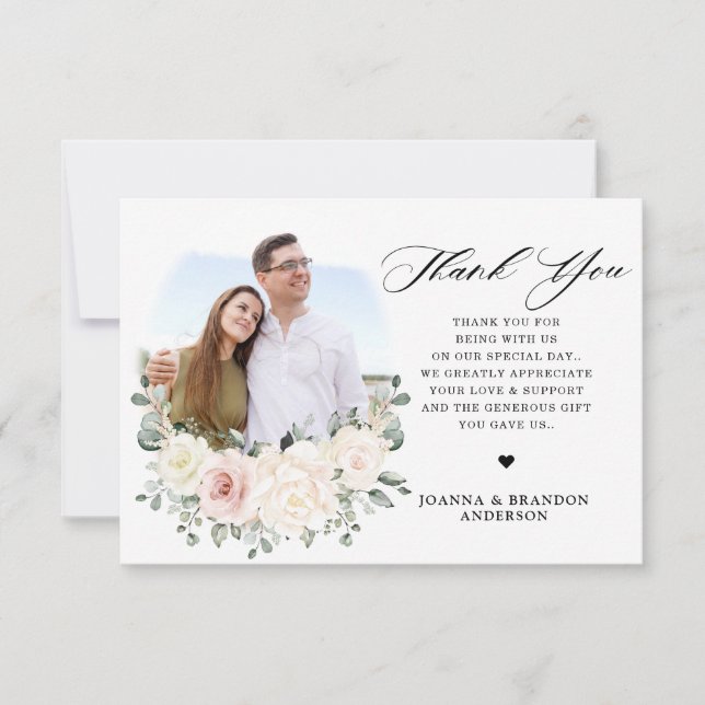 Carte De Remerciements Champagne Ivory Blush rose Floral Mariage (Devant)