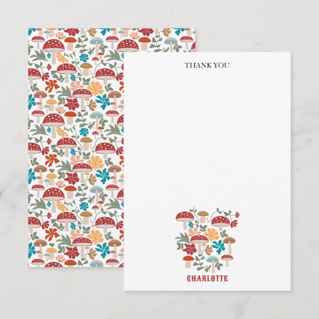Carte De Remerciements Champignons et fleurs du milieu du siècle moderne  (Devant / Derrière)