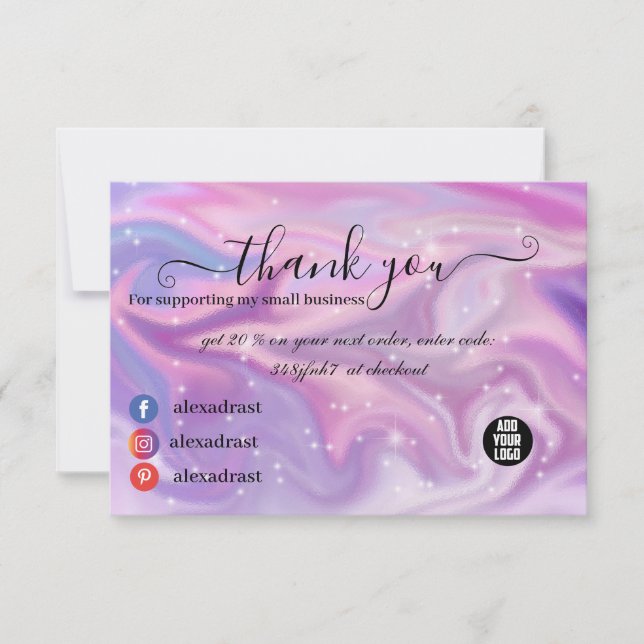 Carte De Remerciements Changement de couleur Holographique Purple Busines (Devant)
