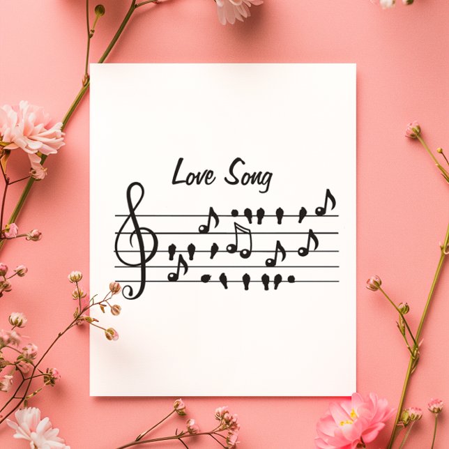 Carte De Remerciements Chant d'amour, oiseaux assis entre les notes music (Créateur téléchargé)