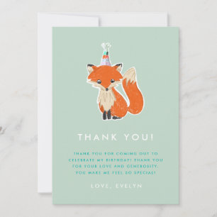 Carte De Remerciements Chapeau de fête renard mignon Anniversaire en forê