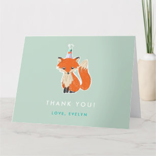 Carte De Remerciements Chapeau de fête renard mignon plié anniversaire fo