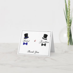 Carte De Remerciements Chapeaux Melons et Nœuds Papillons Bleus Mariage G