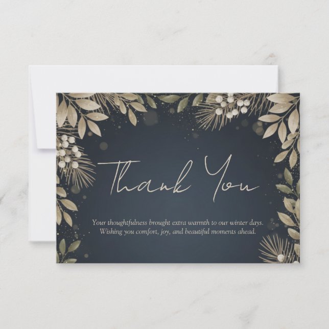 Carte De Remerciements Charcoal Gold Neutral Foliage Holiday (Devant)
