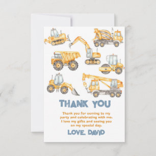 Carte De Remerciements Chariots de construction Anniversaire de fête Clas