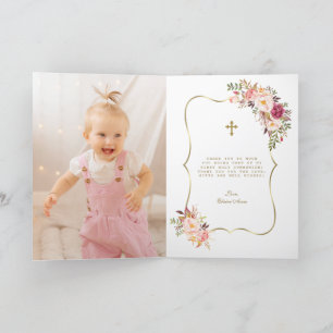 Carte De Remerciements Charm Blush Fleurs Roses Fille Photo Sainte Commun