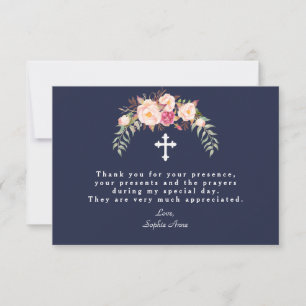 Carte De Remerciements Charm Blush rose Fleurs Marine Blue Girl Baptême