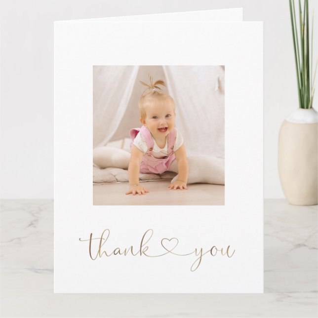 Carte De Remerciements Charm Fleurs blanches Gold Girl Photo Christening (Devant)