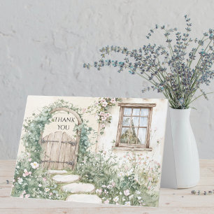 Carte De Remerciements Charmant chalet aquarelle Jardin Blanc