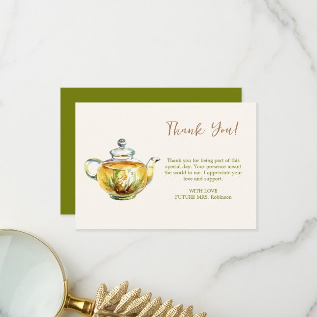 Carte De Remerciements CHARMANT Chamomile Tea Party (Devant/Arrière en situation)