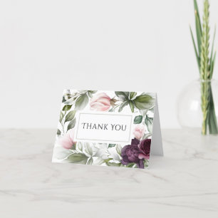 Carte De Remerciements Charme botanique aquarelle rose et prune