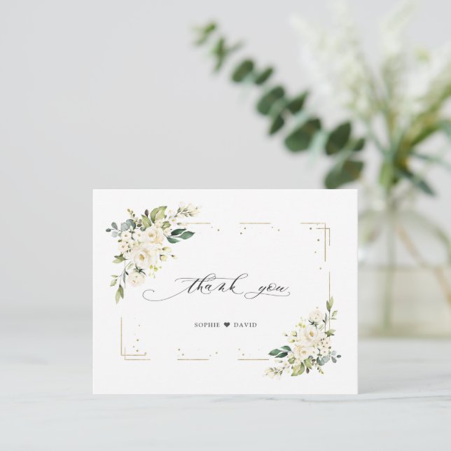 Carte De Remerciements Charme Fleurs blanches Parties scintillant or Mari (Debout devant)
