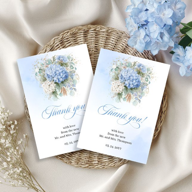 Carte De Remerciements Charming Blue Hydrangeas Eucalyptus Wedding thanks (Charming Blue Hydrangeas Eucalyptus Wedding thank you card

)