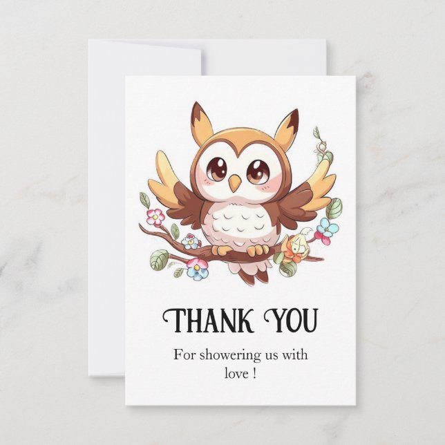 Carte De Remerciements Charming Cute Owl Baby shower (Devant)