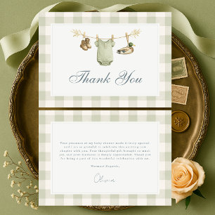 Carte De Remerciements Chasse au canard Gingham Vert Sauge Baby Shower