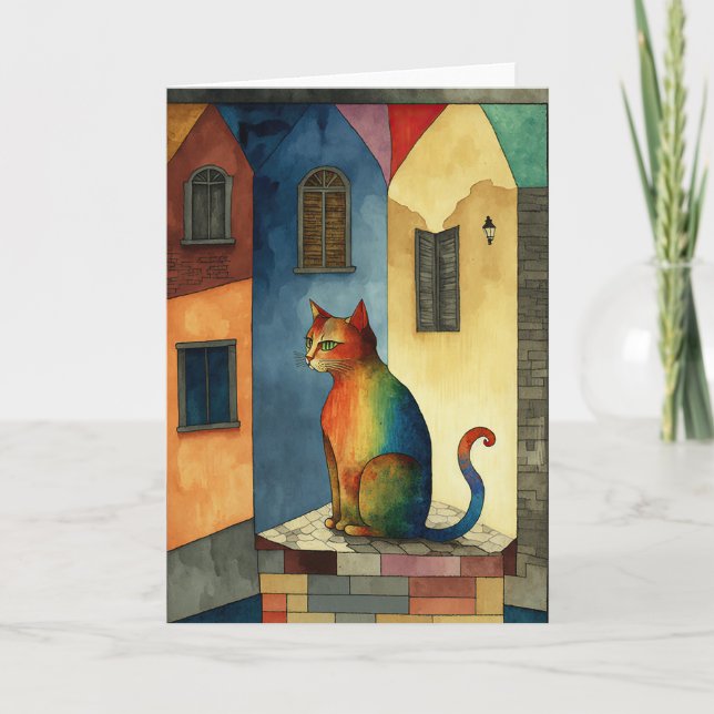 Carte De Remerciements Chat dans le village (Devant)