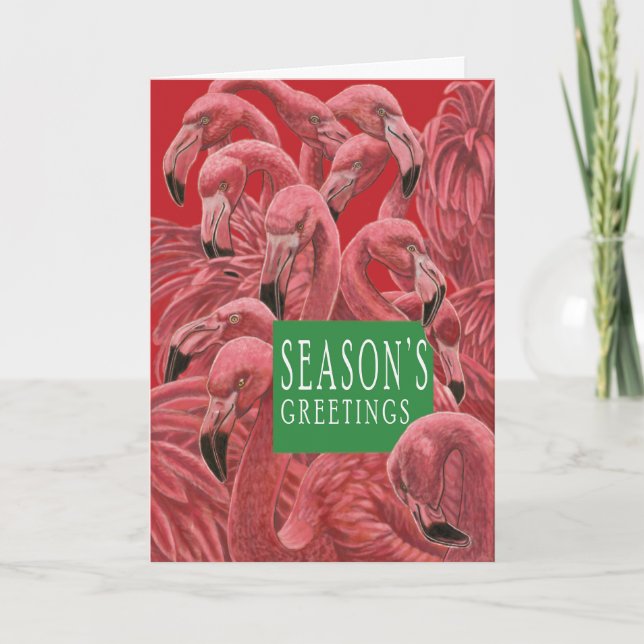 Carte De Remerciements Chat de Noël et flamboyant des Flamants roses rose (Devant)